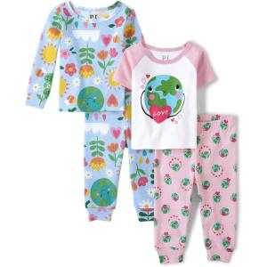 imageThe Childrens Place Baby Girls and Toddler Sleeve Top and Shorts 100 Cotton 2 Piece Pajama SetsEarthy Tones 2pack