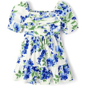 imageThe Childrens Place Baby Girls and Toddler Short Sleeve Dressy DressesRenew Blue Floral
