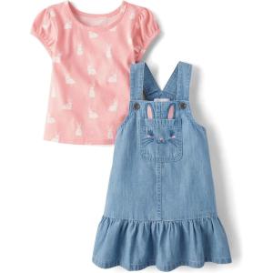 imageThe Childrens Place babygirls And Toddler Short Sleeve Shirt and Skirtall 2 Piece OutfitFuzzy Pink