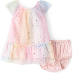 imageThe Childrens Place Baby Girls and Toddler Short Sleeve Dressy DressesBright Pink Rainbow