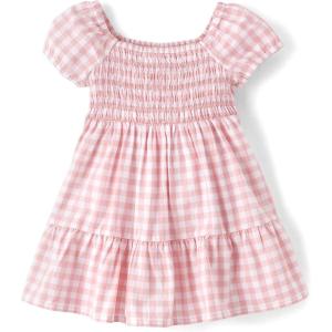 imageThe Childrens Place Baby Girls and Toddler Short Sleeve Dressy Special Occasion DressesPink Gingham Puff Sleeve