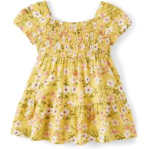 imageThe Childrens Place Baby Girls and Toddler Short Sleeve Dressy Special Occasion DressesSunset Gold Floral Puff Sleeve
