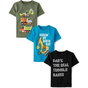 imageThe Childrens Place Baby Boys and Toddler Vehicle Short Sleeve Graphic TShirtsmultipacksDiggin BirthdayConstruction 2pack