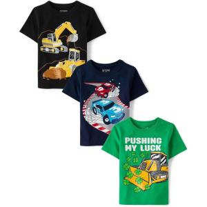 imageThe Childrens Place Baby Boys and Toddler Vehicle Short Sleeve Graphic TShirtsmultipacksExcavatorMy LuckRace Cars 3pack