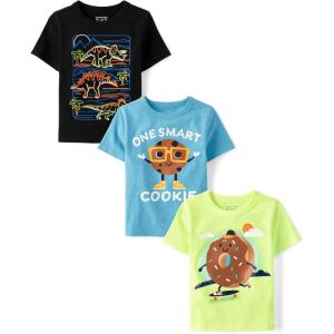 imageThe Childrens Place Baby Boys Dinos Short Sleeve Graphic T ShirtSmart CookieDonutDinos 3pack