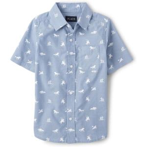 imageThe Childrens Place Boys and Toddler Boys Short Sleeve Button Down ShirtBlue Riviera