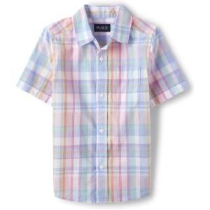 imageThe Childrens Place Boys and Toddler Boys Short Sleeve Button Down ShirtRose Potery Plaid