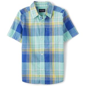 imageThe Childrens Place Boys and Toddler Boys Short Sleeve Button Down ShirtWaterfall Plaid