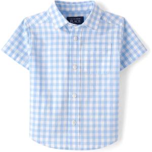 imageThe Childrens PlaceBaby Boysand Toddler Poplin Short Sleeve Button Down ShirtBreeze Plaid12 Months18 Months