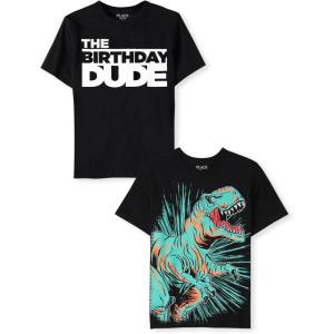 imageThe Childrens Place Boys Assorted Everday Short Sleeve Graphic TShirtsmultipacksBday DudeDino 2pack