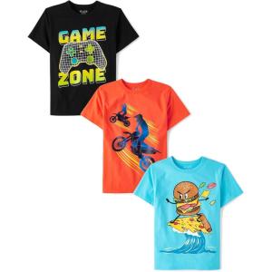 imageThe Childrens Place Boys Gaming Short Sleeve Graphic T ShirtCheeseburgerGame ZoneBiker 3pack