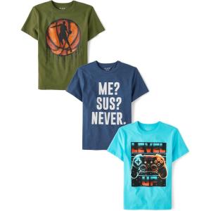 imageThe Childrens Place Boys Gaming Short Sleeve Graphic T ShirtLevel UpBasketballMe Sus Never 3pack