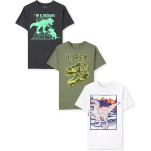 imageThe Childrens Place Boys Short Sleeve Graphic TShirts MultipackDino FightT RexDino 3pack