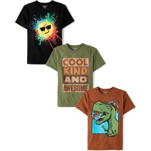 imageThe Childrens Place Boys Short Sleeve Graphic TShirts MultipackDinoCool KindSmiley 3pack