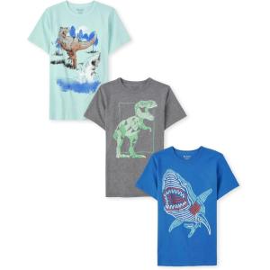imageThe Childrens Place Boys Short Sleeve Graphic TShirts MultipackShark Dino 3pack