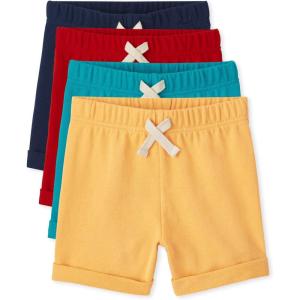 imageThe Childrens Place Baby Girls and Toddler Tie Front Denim Pull On ShortsYellow SkyHampton Red Navy 4pack