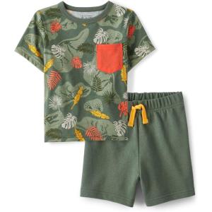 imageThe Childrens Place babyboys And Toddler Boys Short Sleeve Top and Shorts 2 Pc SetOlive Dino Set