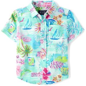 imageThe Childrens PlaceBaby Boysand Toddler Poplin Short Sleeve Button Down ShirtCosmos12 Months18 Months