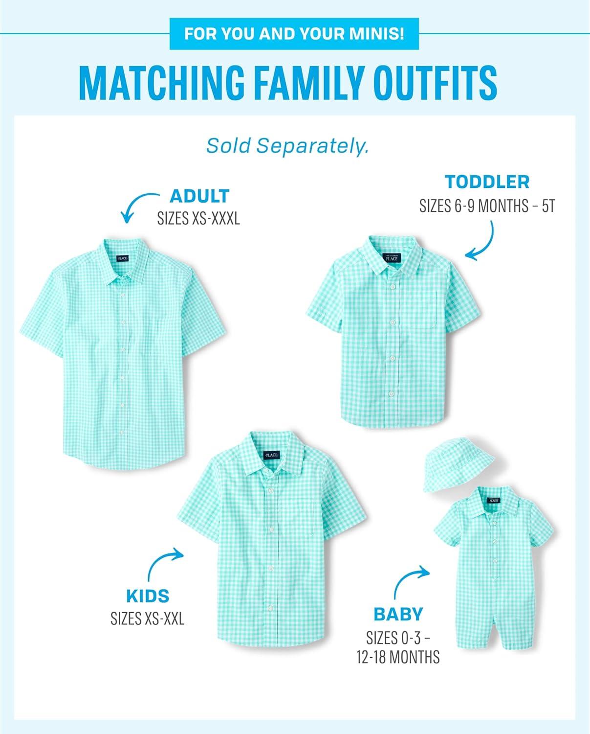 imageThe Childrens Place Boys and Toddler Short Sleeve Button Down ShirtMellow Aqua Plaid