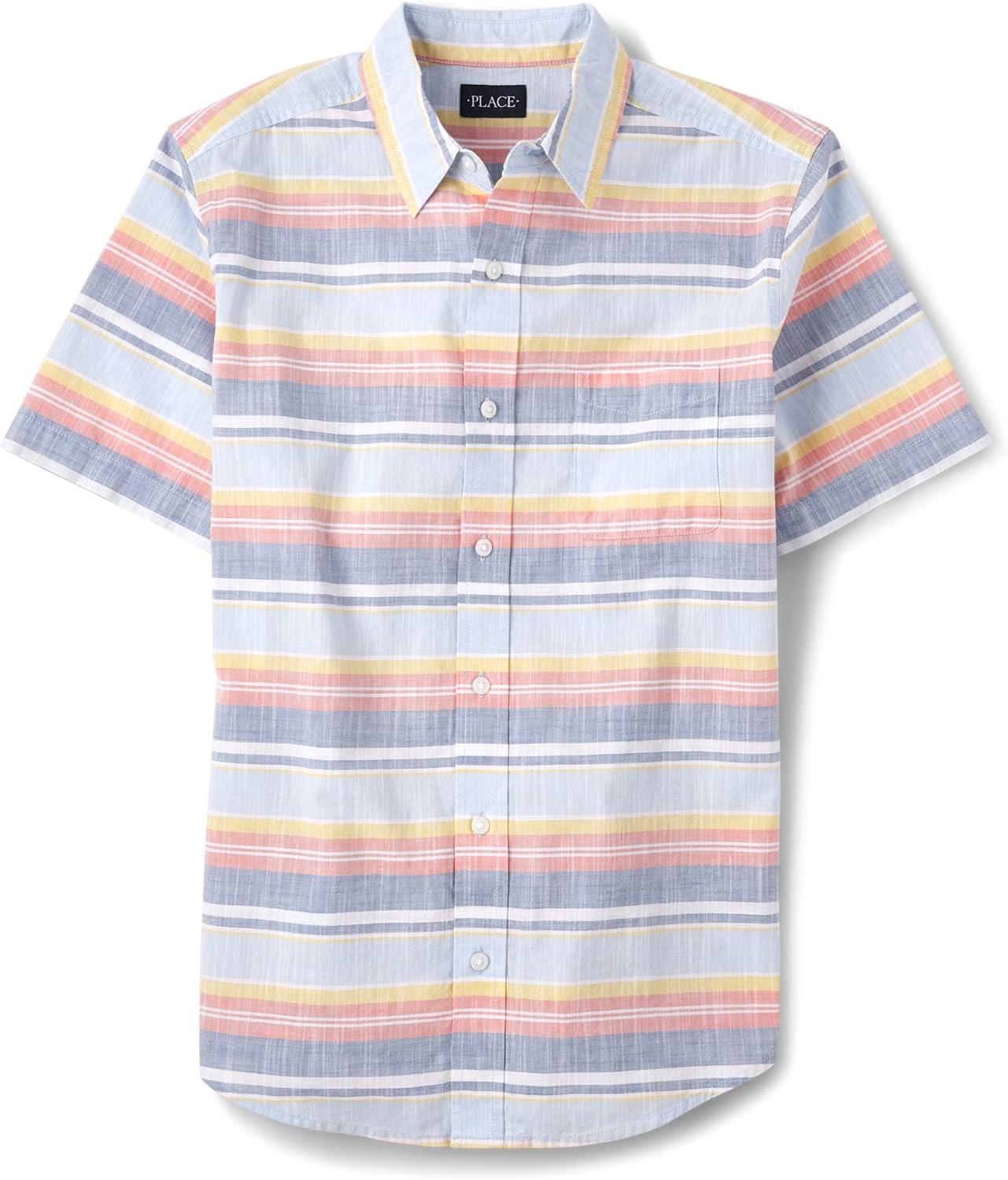 imageThe Childrens Place Boys and Toddler Short Sleeve Button Down ShirtWhirlwind Stripe