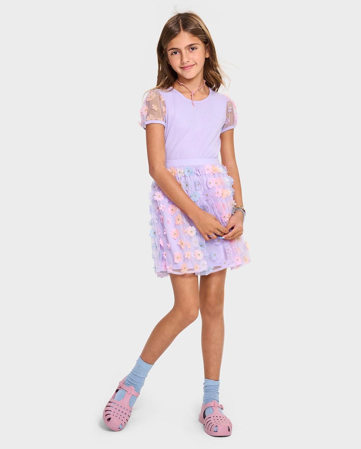 imageThe Childrens Place Girls Short Sleeve Dressy DressLoveable Flower Mesh