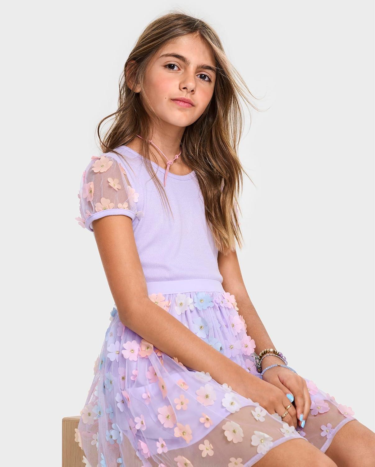 imageThe Childrens Place Girls Short Sleeve Dressy DressLoveable Flower Mesh