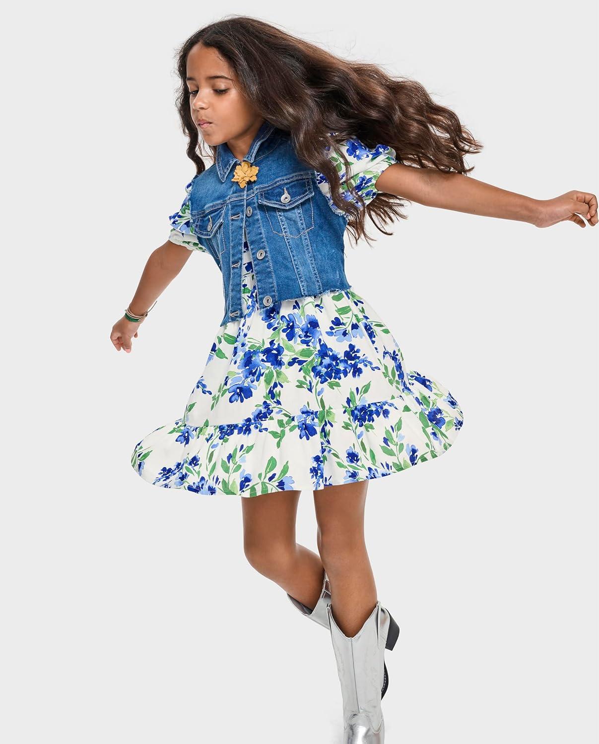 imageThe Childrens Place Girls Short Sleeve Dressy DressRenew Blue Floral