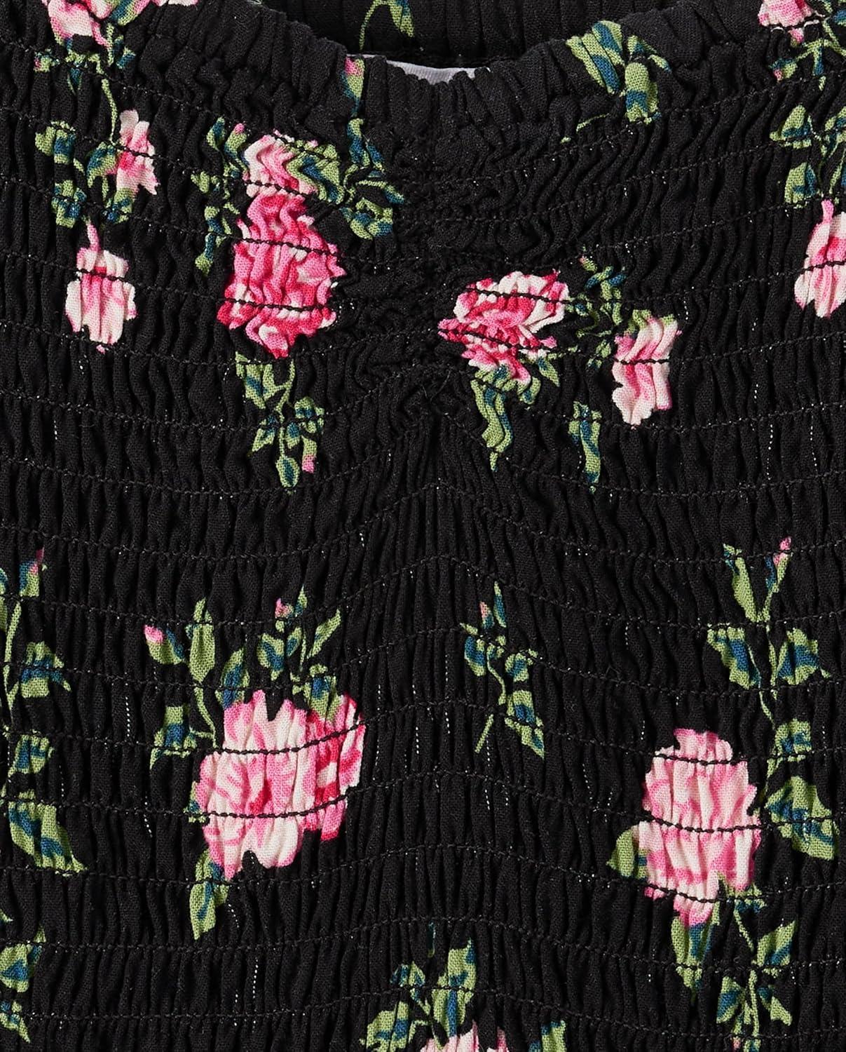 imageThe Childrens Place Girls Short Sleeve Smocked Summer DressesBlack Floral Smocked