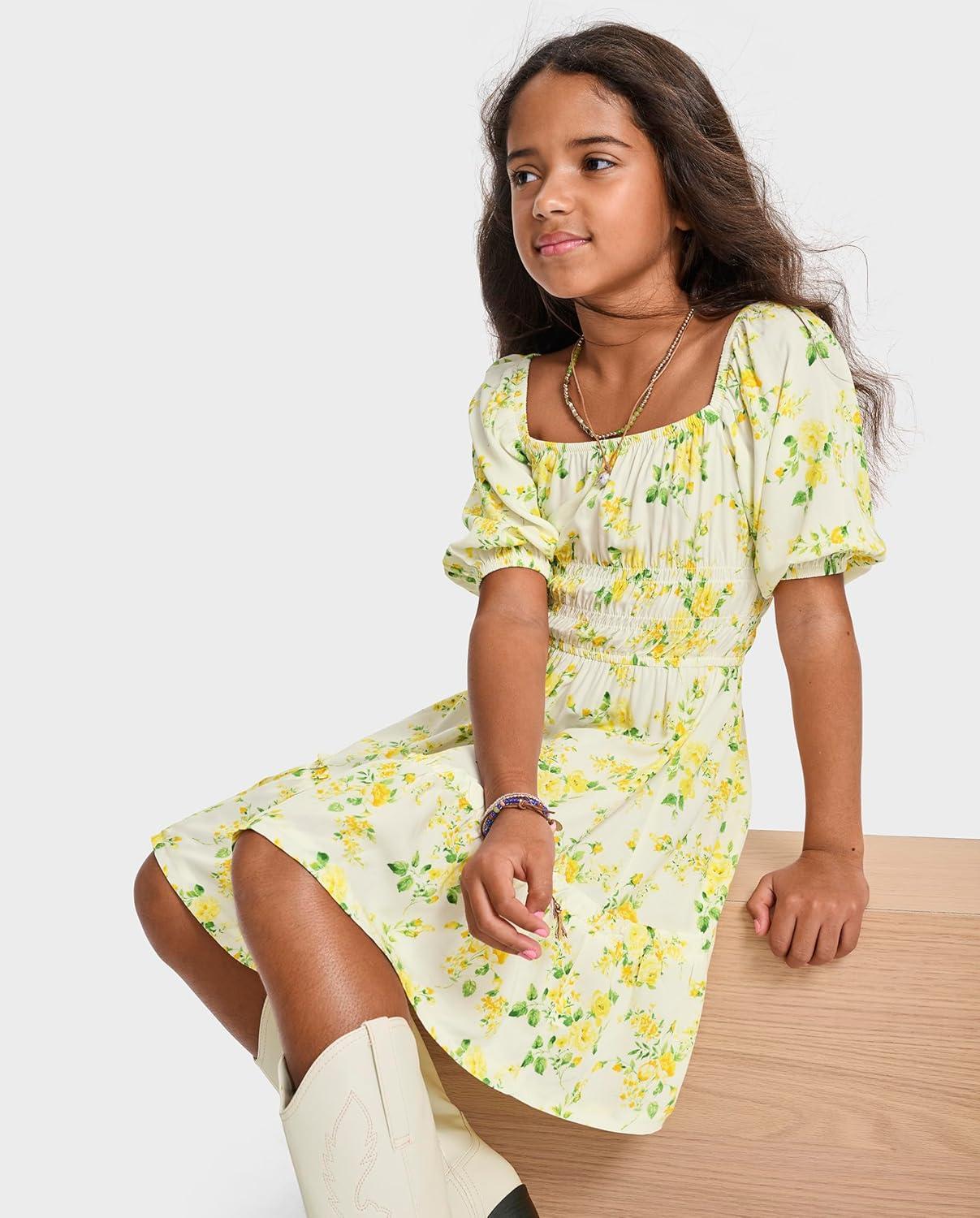 imageThe Childrens Place Girls Short Sleeve Smocked Summer DressesBunnys Tail Floral