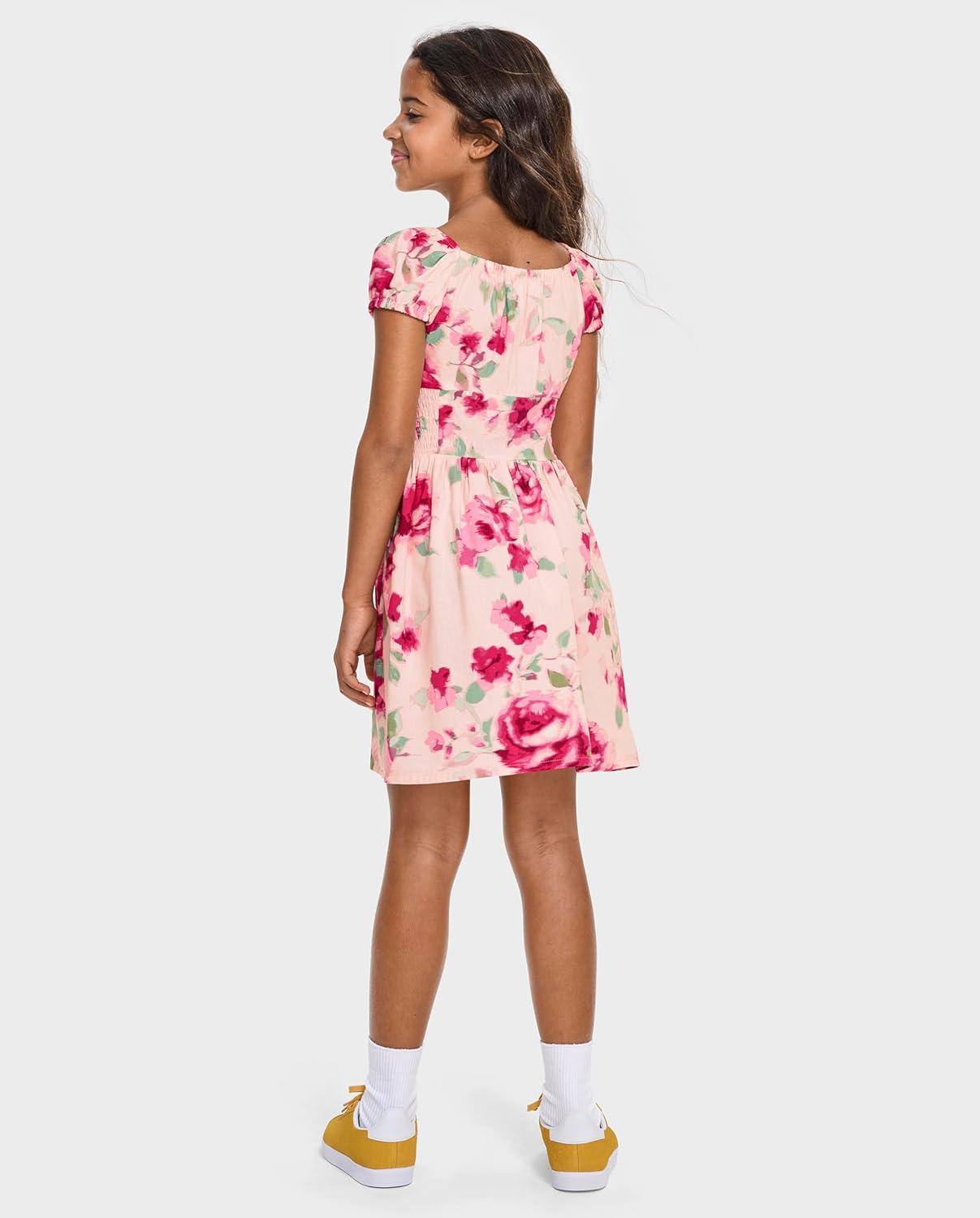 imageThe Childrens Place Girls Short Sleeve Smocked Summer DressesCrystal Pink Floral