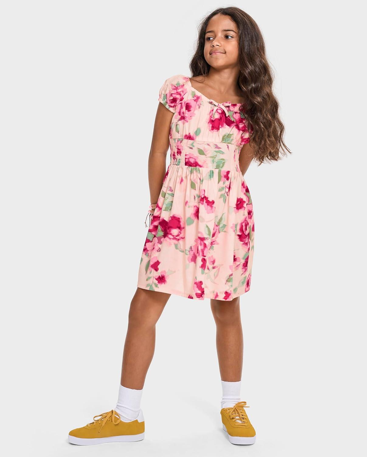 imageThe Childrens Place Girls Short Sleeve Smocked Summer DressesCrystal Pink Floral