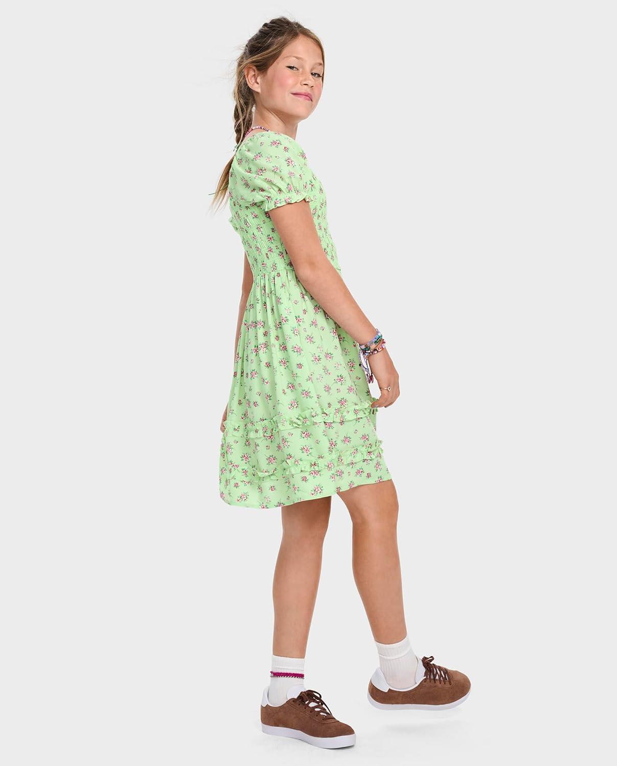 imageThe Childrens Place Girls Short Sleeve Smocked Summer DressesGreen Floral