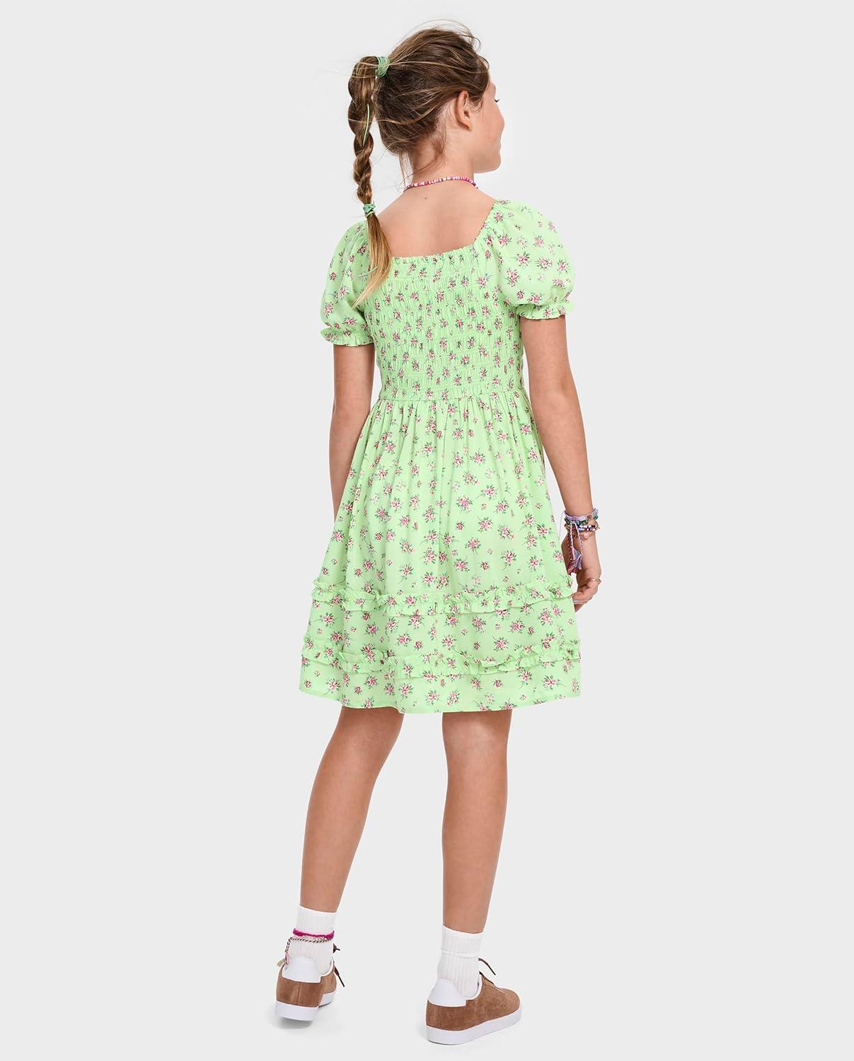 imageThe Childrens Place Girls Short Sleeve Smocked Summer DressesGreen Floral