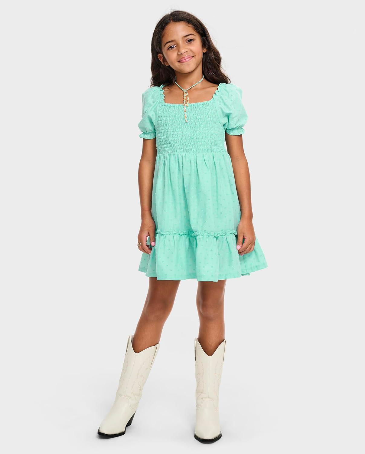 imageThe Childrens Place Girls Short Sleeve Smocked Summer DressesMint Tea