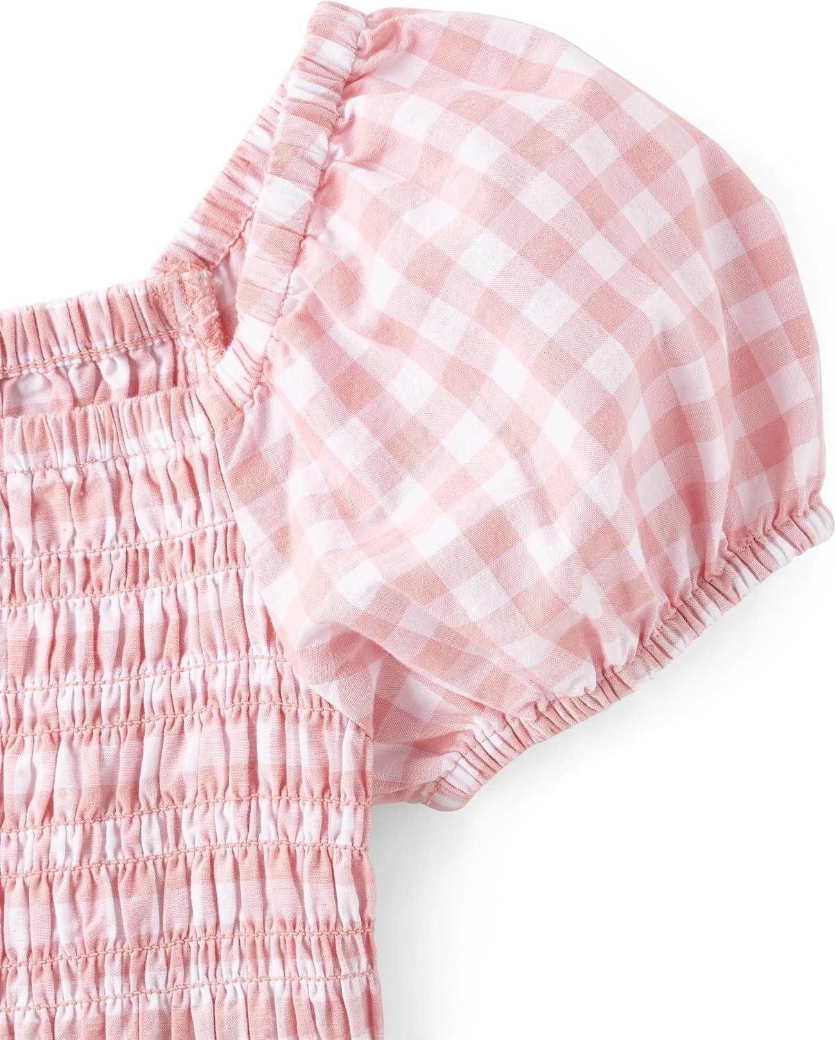 imageThe Childrens Place Girls Short Sleeve Smocked Summer DressesPink Gingham Puff Sleeve