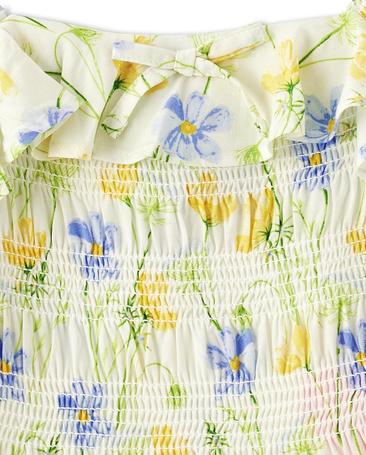 imageThe Childrens Place Girls Short Sleeve Smocked Summer DressesWildflower White Flutter Sleeve