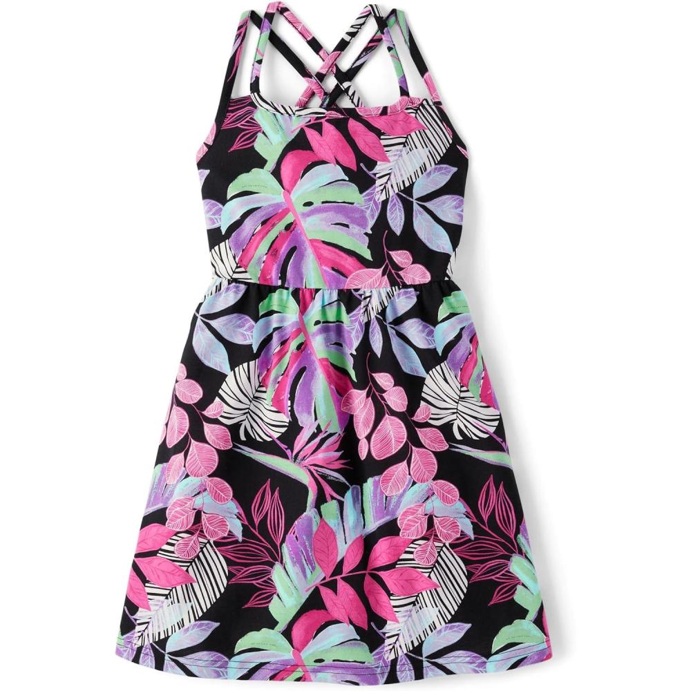 imageThe Childrens Place Girls Casual Sleeveless Tiered DressesBlack Tropical
