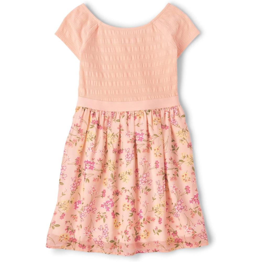 imageThe Childrens Place Girls Short Sleeve Casual Everyday DressesApricot Floral