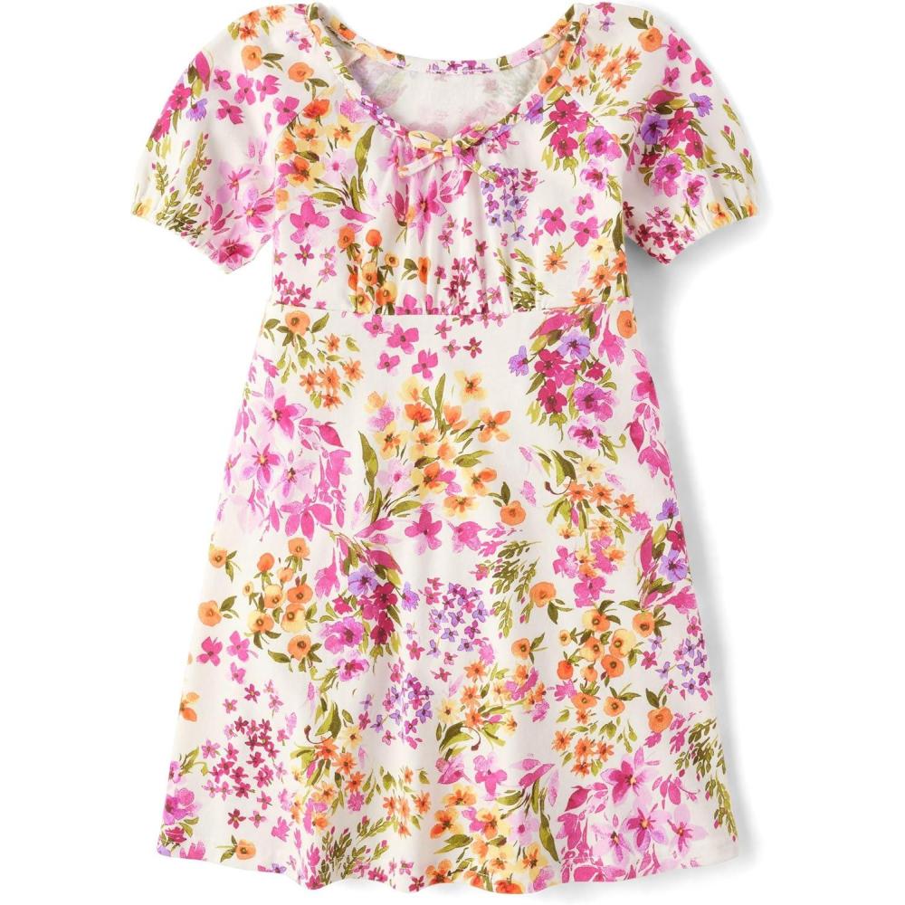 imageThe Childrens Place Girls Short Sleeve Casual Everyday DressesBunnys Tail Floral