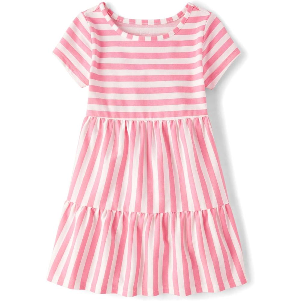 imageThe Childrens Place Girls Short Sleeve Casual Everyday DressesCosmos Stripe