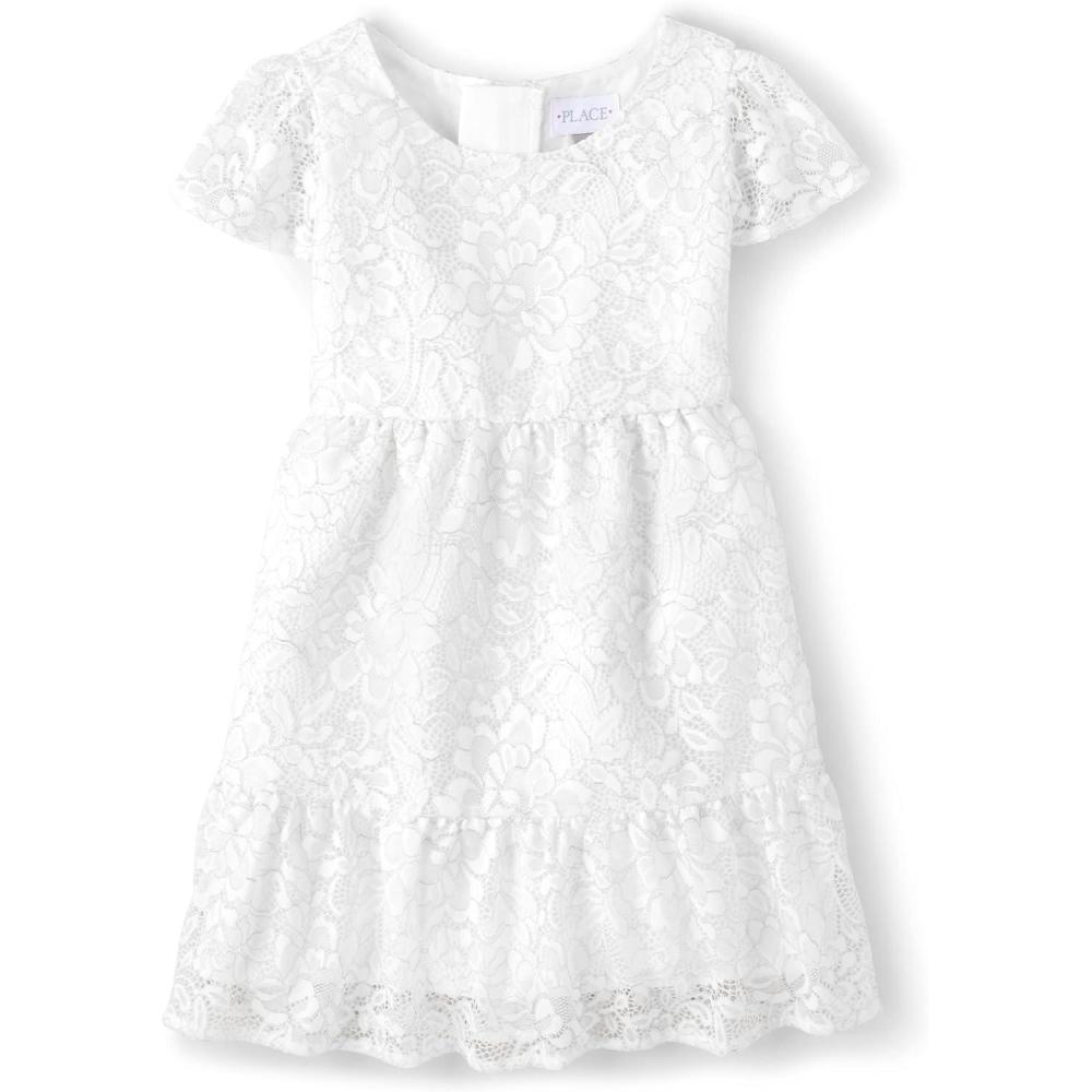 imageThe Childrens Place Girls Short Sleeve Casual Everyday DressesWhite Lace