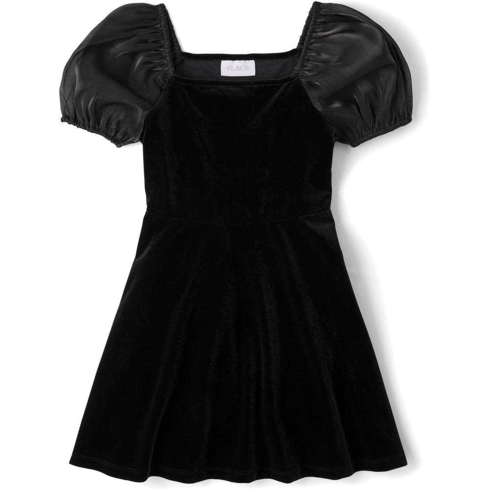 imageThe Childrens Place Girls Short Sleeve Dressy DressBlack Velour