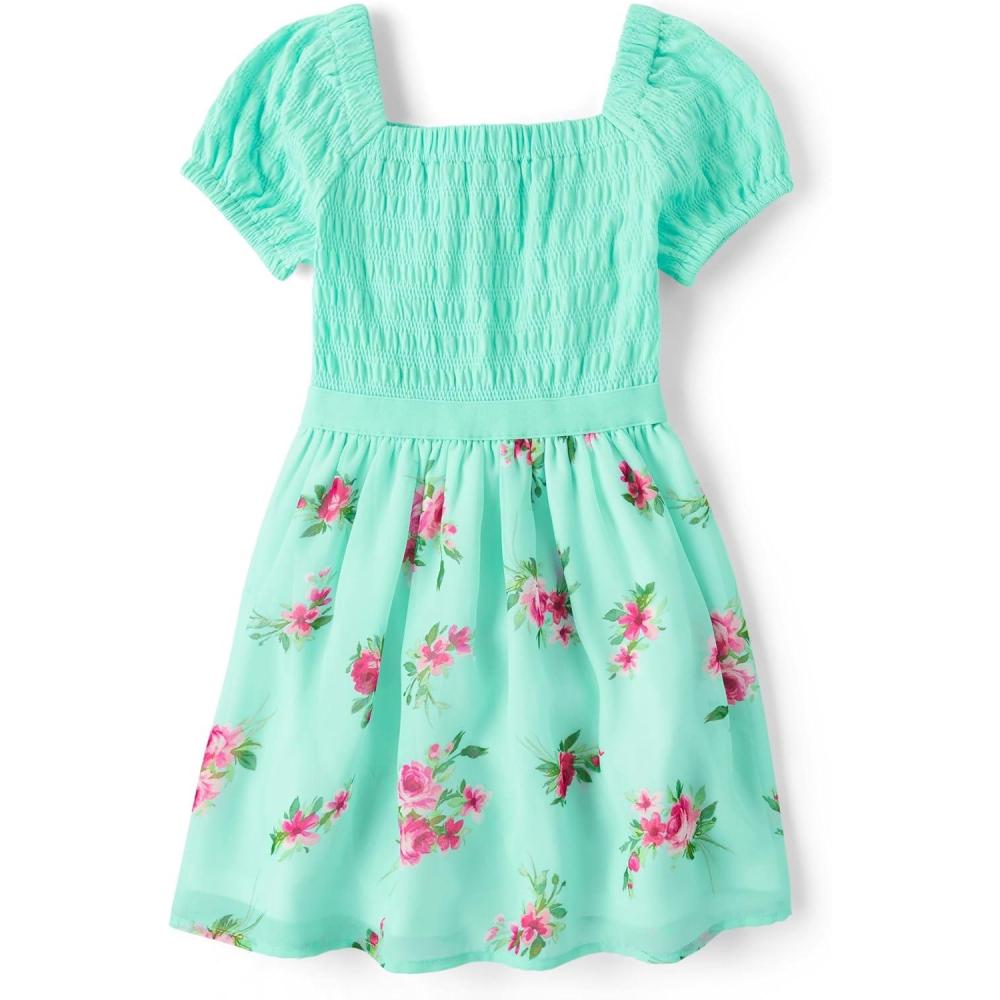 imageThe Childrens Place Girls Short Sleeve Dressy DressMin Tea Floral