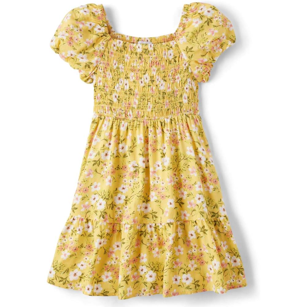 imageThe Childrens Place Girls Short Sleeve Dressy DressSunset Gold Floral Puff Sleeve