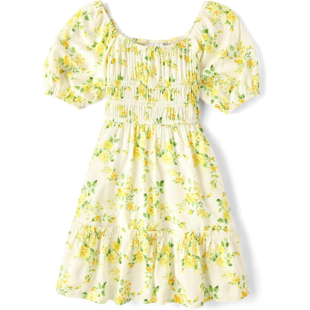 imageThe Childrens Place Girls Short Sleeve Smocked Summer DressesBunnys Tail Floral