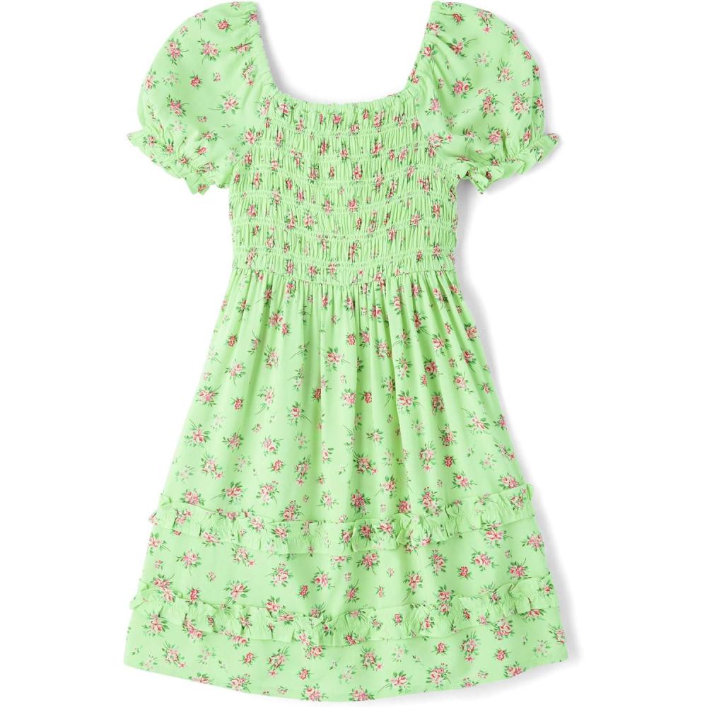 imageThe Childrens Place Girls Short Sleeve Smocked Summer DressesGreen Floral