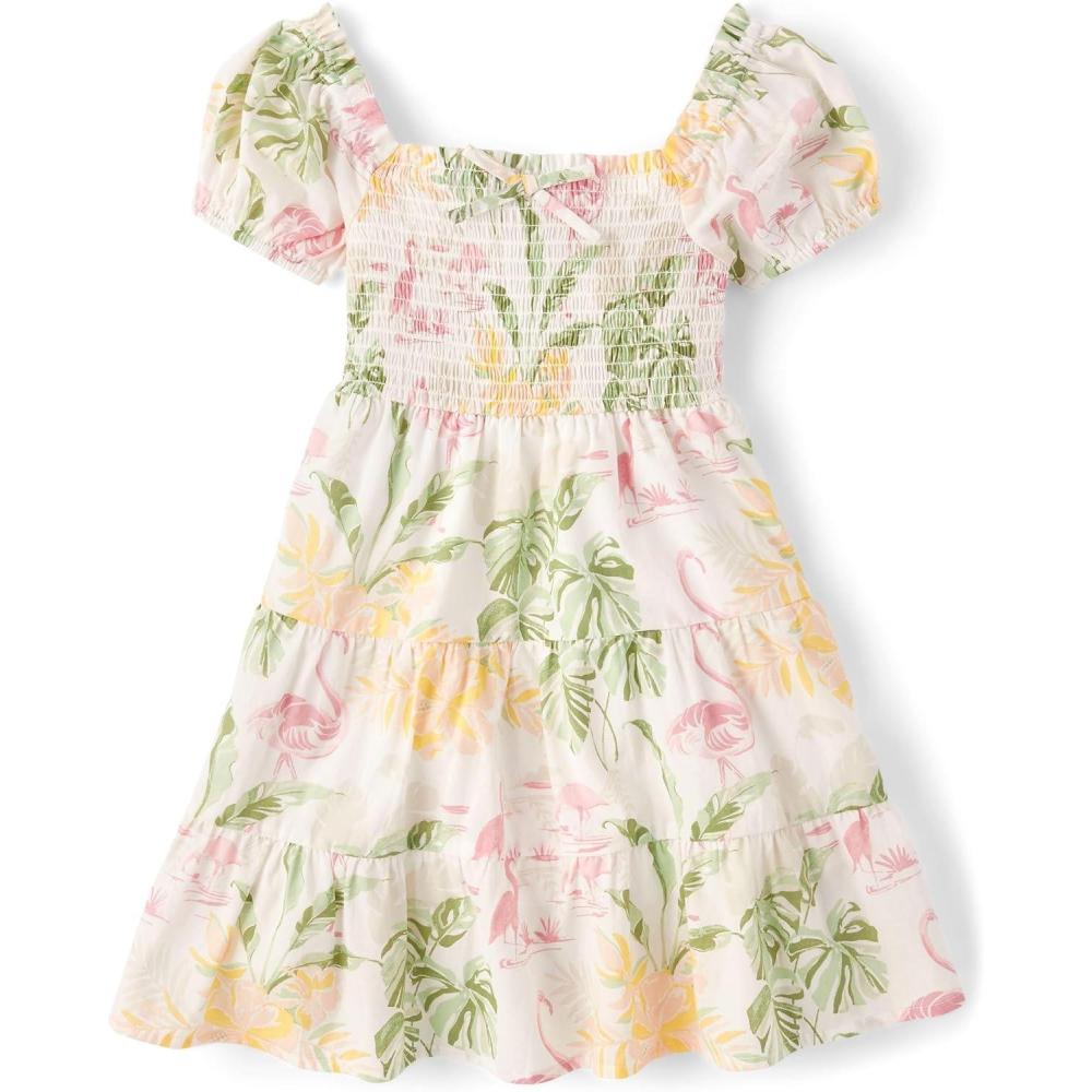 imageThe Childrens Place Girls Short Sleeve Smocked Summer DressesSimply White Floral