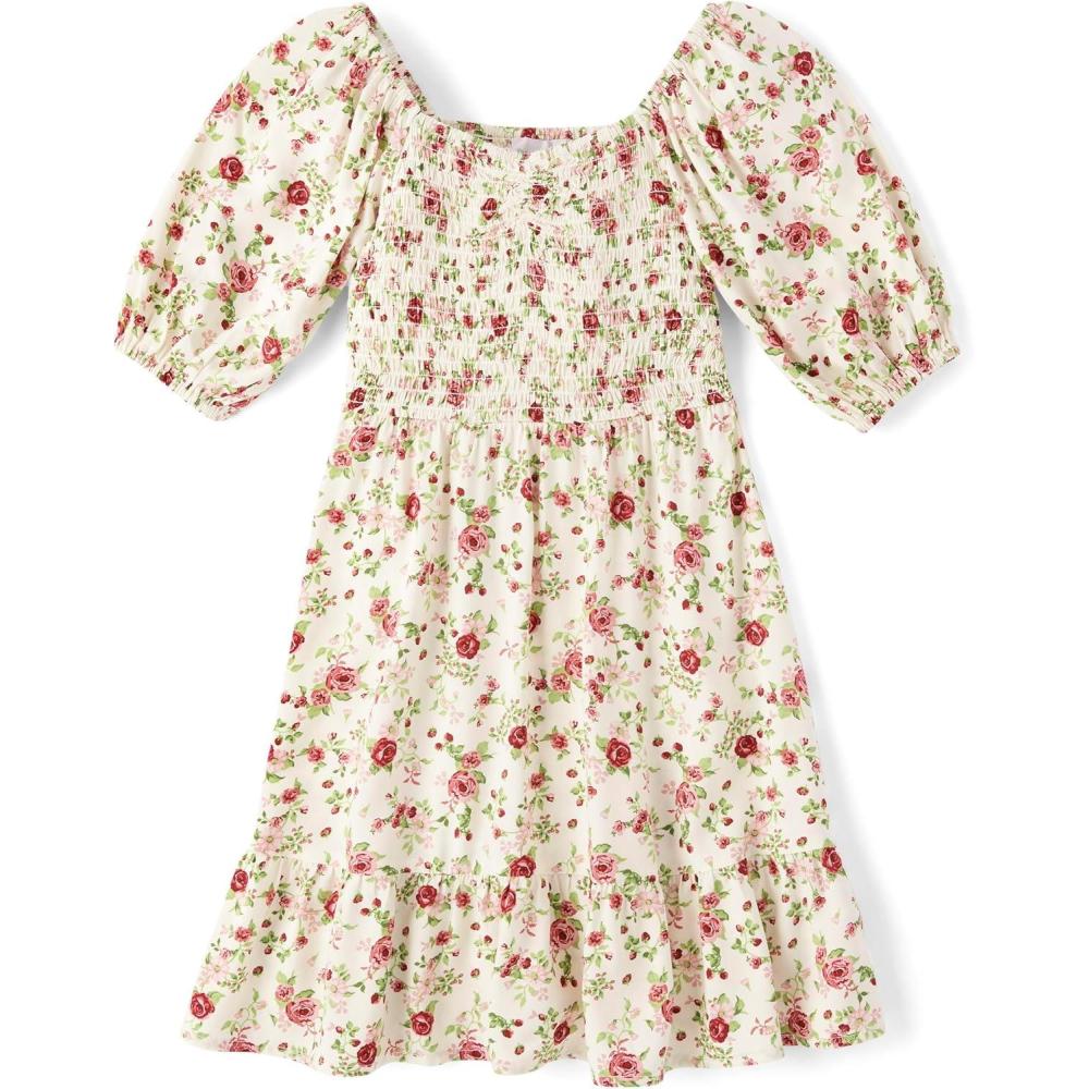 imageThe Childrens Place Girls Short Sleeve Smocked Summer DressesWhite Daisy Smocked