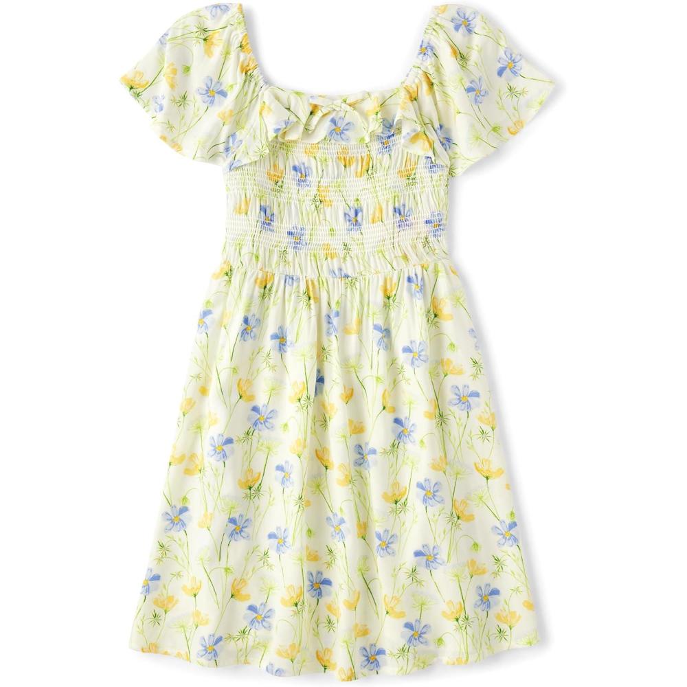 imageThe Childrens Place Girls Short Sleeve Smocked Summer DressesWildflower White Flutter Sleeve