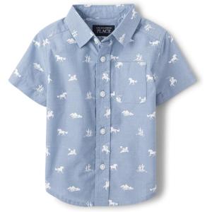 imageThe Childrens Place Boys and Toddler Short Sleeve Button Down ShirtBlue Riviera